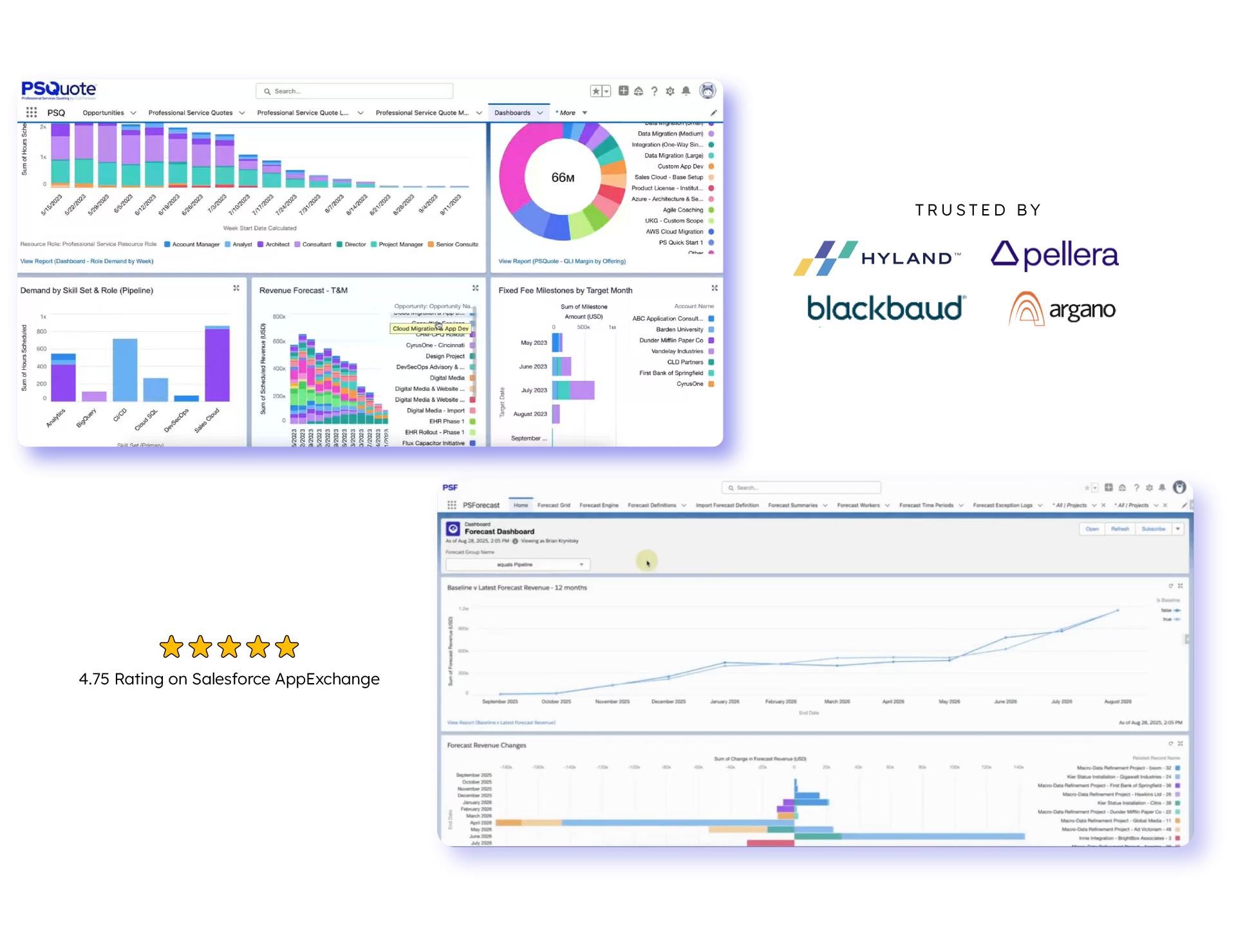 image of Qvado product showing PSQuote and Qvado forecasting screens